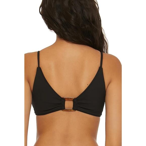 BECCA Women Black Rib Modern Edge Convertible Swim Bralette Bikini Top Size L - Picture 5 of 5